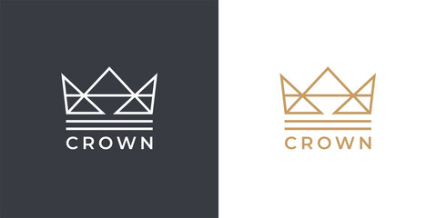 Kings gold crown logo template. Premium royal company brand identity line icon. Luxury linear style corporate business emblem. Vector illustration.