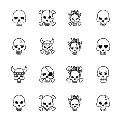 sixteen death skulls heads set icons