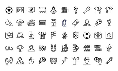 fifty soccer football sport set icons