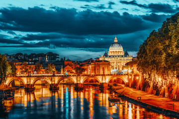 View on Bridge Vittorio Emanuele II (Ponte Vittorio Emanuele II) and Vatican city St. Peter's...