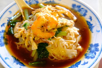 Asia Street food - Flat Rice Noodle with Shredded Chicken and Prawn, usually served soup or dry...
