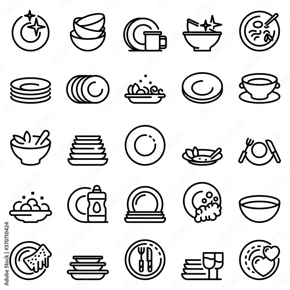 Poster plate icons set. outline set of plate vector icons for web design isolated on white background