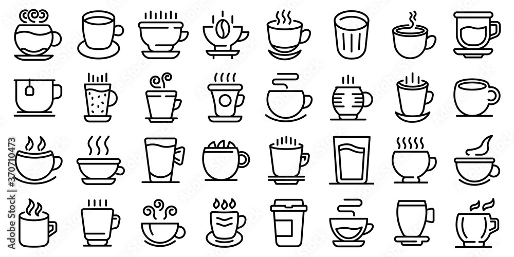 Poster mug icons set. outline set of mug vector icons for web design isolated on white background