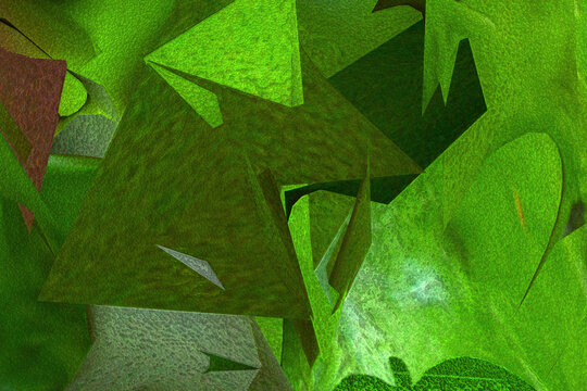 Formas geom&eacute;tricas verdes. Fondo abstracto con tri&aacute;ngulos y trapecios. Ilustraci&oacute;n abstracta de la naturaleza del jard&iacute;n con pol&iacute;gonos. Dise&ntilde;o de arte moderno.