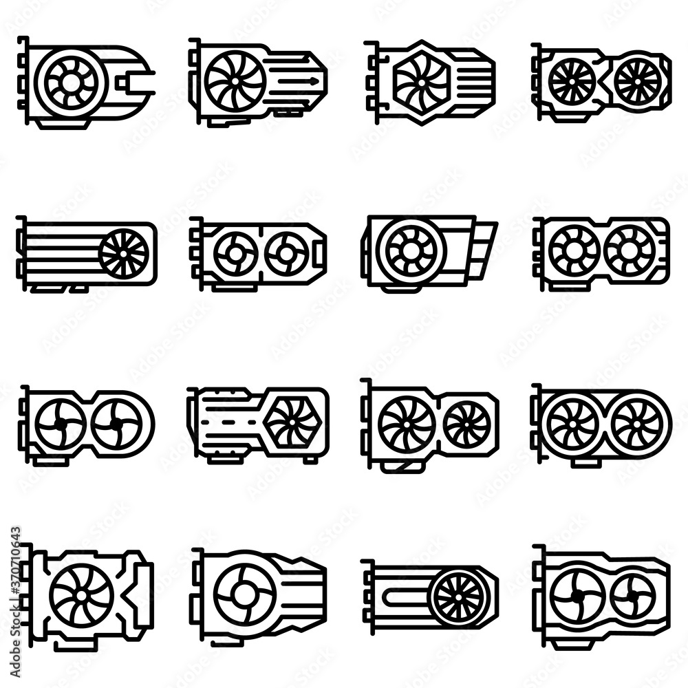 Poster graphics card icons set. outline set of graphics card vector icons for web design isolated on white 