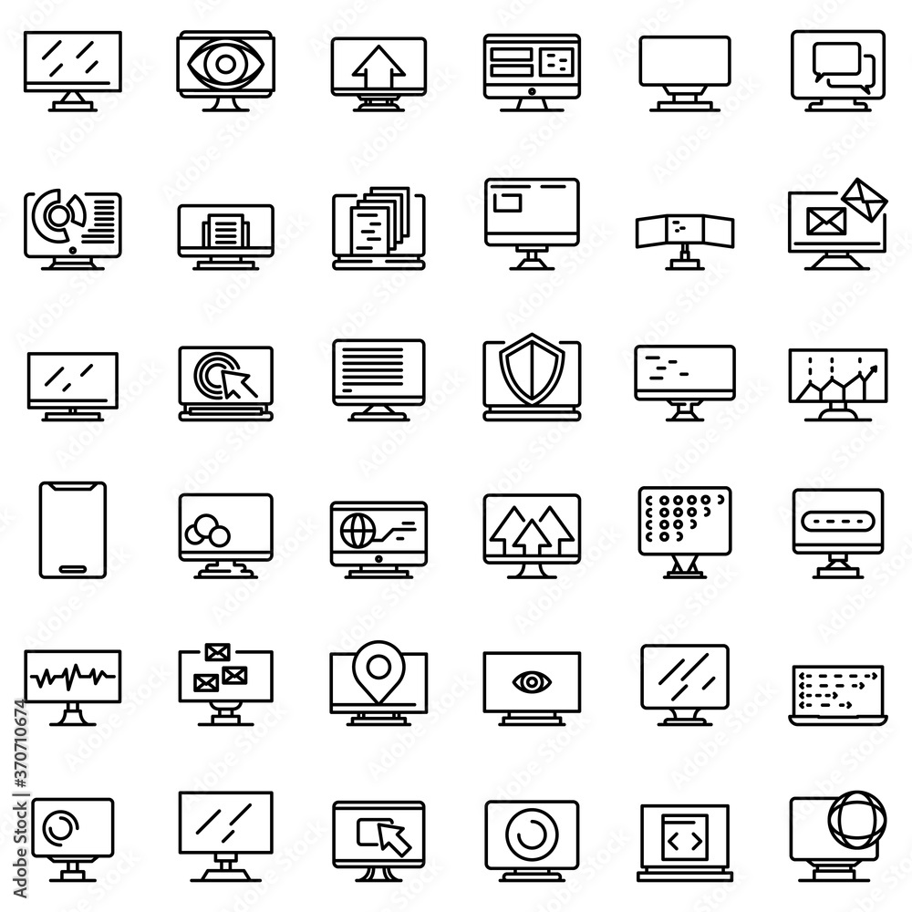 Poster monitor icons set. outline set of monitor vector icons for web design isolated on white background