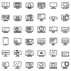 Monitor icons set. Outline set of monitor vector icons for web design isolated on white background