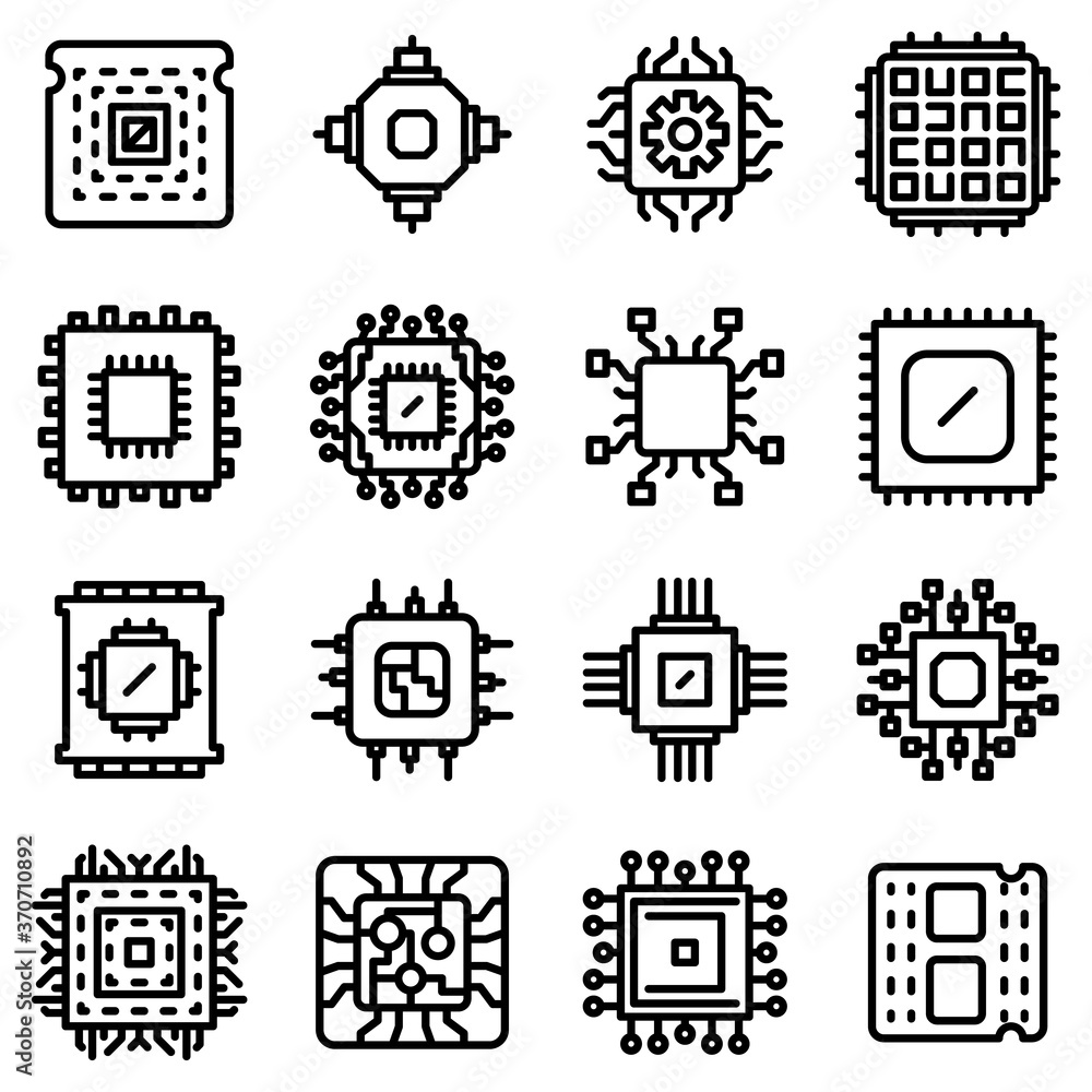 Poster processor icons set. outline set of processor vector icons for web design isolated on white backgrou