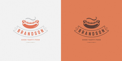 Hot dog logo vector illustration sausage silhouette good for restaurant menu and cafe badge