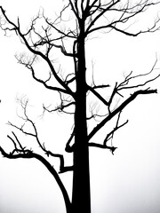 Beautiful black and white tree without leaves