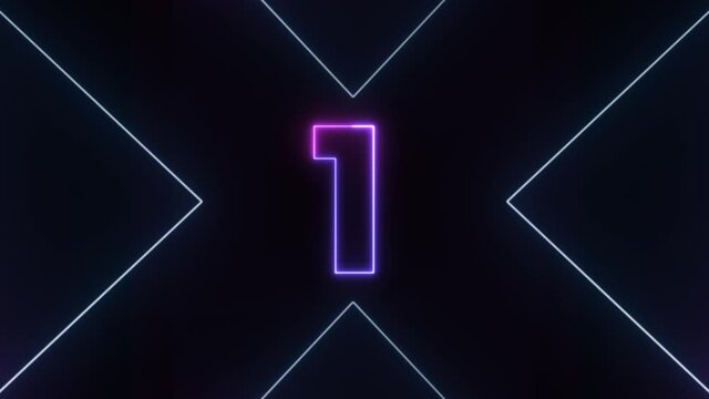 Modern exciting 5 to 1 countdown digital timer neon light style on black background