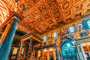ROME, ITALY - MAY 08, 2017 : Inside the Basilica of Santa Maria Maggiore (on Piazza di Santa Maria Maggiore)-is  a Papal major basilica and the largest Catholic Marian church in Rome.Italy.