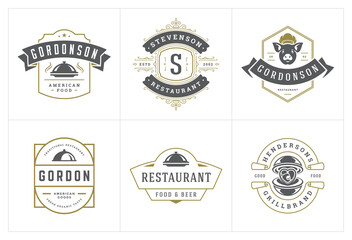 Restaurant logos templates set vector illustration good for menu labels and cafe badges