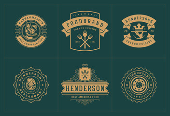 Restaurant logos templates set vector illustration good for menu labels and cafe badges