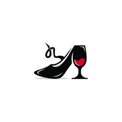 High heels shoe red wine minimalist logo design, High Shoes Wine Glass Abstract Creative Logo