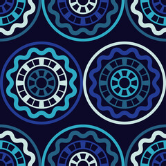 Polka dots seamless pattern. Simple design. Mosaic of ethnic figures. Patterned texture. Geometric background. Vector illustration for web design or print.