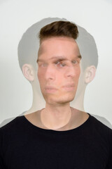 Portrait of young handsome man with multiple exposure effect