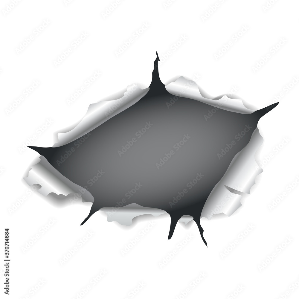 Poster paper hole. realistic vector torn paper with ripped edges. torn hole in the sheet of paper on a dark