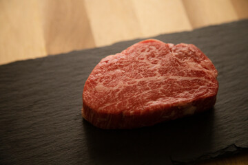 Fillet steak on the black plate