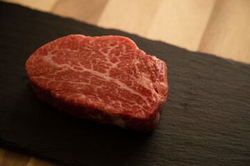 Fillet steak on the black plate