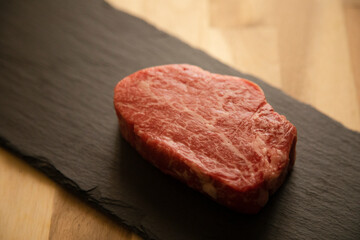 Fillet steak on the black plate