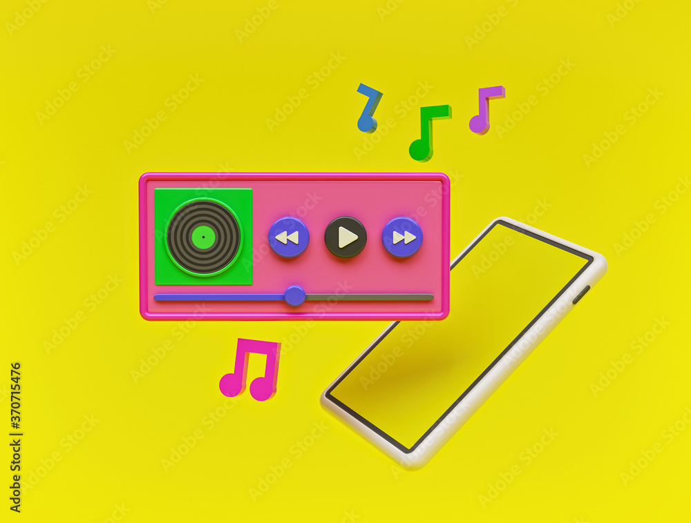 Poster modern minimal audio music player concept. audio media playback controls. 3d rendering