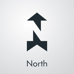Símbolo del norte. Logotipo letra inicial N en espacio negativo en fondo gris