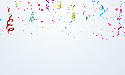 Happy Birthday balloons Colorful celebration frame background with confetti.