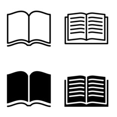 Open book vector icon set. magazine illustration sign collection.