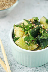 Smashed cucumbers salad, a dish of national Chinese cuisine