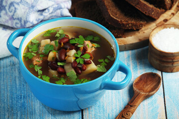A bowl with kidney bean vegetable soup