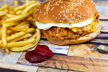 Cheese burger - American cheese chicken burger with fresh salad