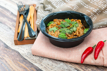 Korean Japchae recipe with chicken Sweet potato vermicelli, vegetables