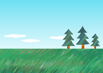 ベクター　針葉樹のある風景のイラスト