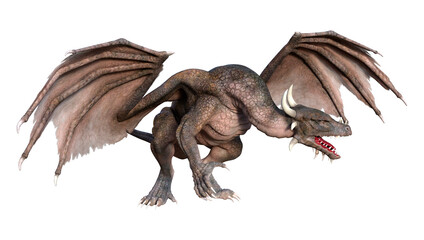 3D Rendering Fairy Tale Dragon on White