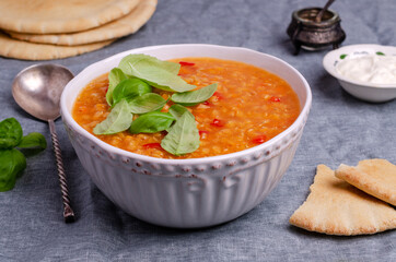 Thick soup with lentils and vegetables