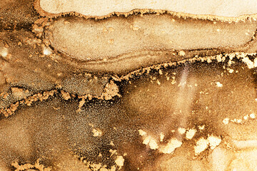 Ink water. Marble abstract background. Beige copper metallic mineral stone pattern surface. Luxury golden sand fleck grain texture. Modern grunge decor design.