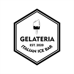 Set of vintage ice cream shop logo badges and labels, gelateria signs. Retro logotypes for cafeteria or bar.