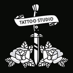 dagger with roses tattoo studio graphic