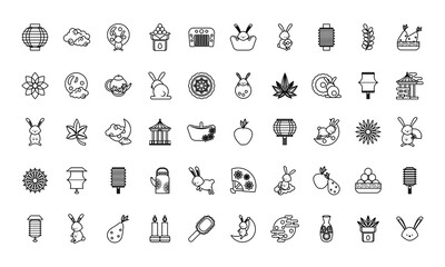 fifty chinese moon festival set icons