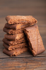 Chocolate cookies on wooden table.Homemade cookies closeup