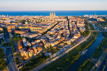Modern buildings in the coastal residential areas of Sant Adria de Besos and Badalona. Barcelona. Spain