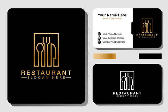 modern line art restaurant food center logo with business card design - Powered by Adobe