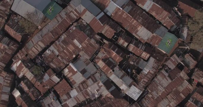 Rooftops of slums or urban settlement in Kibera, Nairobi