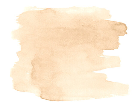 Beige watercolor, background with clear borders and natural splashes. Sand color watercolor brush stains. Copy space.