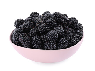 Fresh ripe blackberries in bowl isolated on white