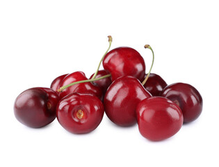 Tasty ripe red cherries isolated on white