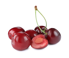 Tasty ripe red cherries isolated on white