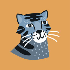 Cute tiger face illustration in vector. Childish print for poster, cards, t-shirt, apparel and nursery decoration.