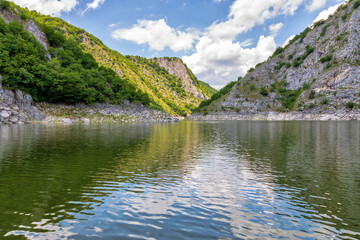 Fototapeta na wymiar Uvac river canyon meanders. Special Nature Reserve, popular tourist destination in southwestern Serbia.